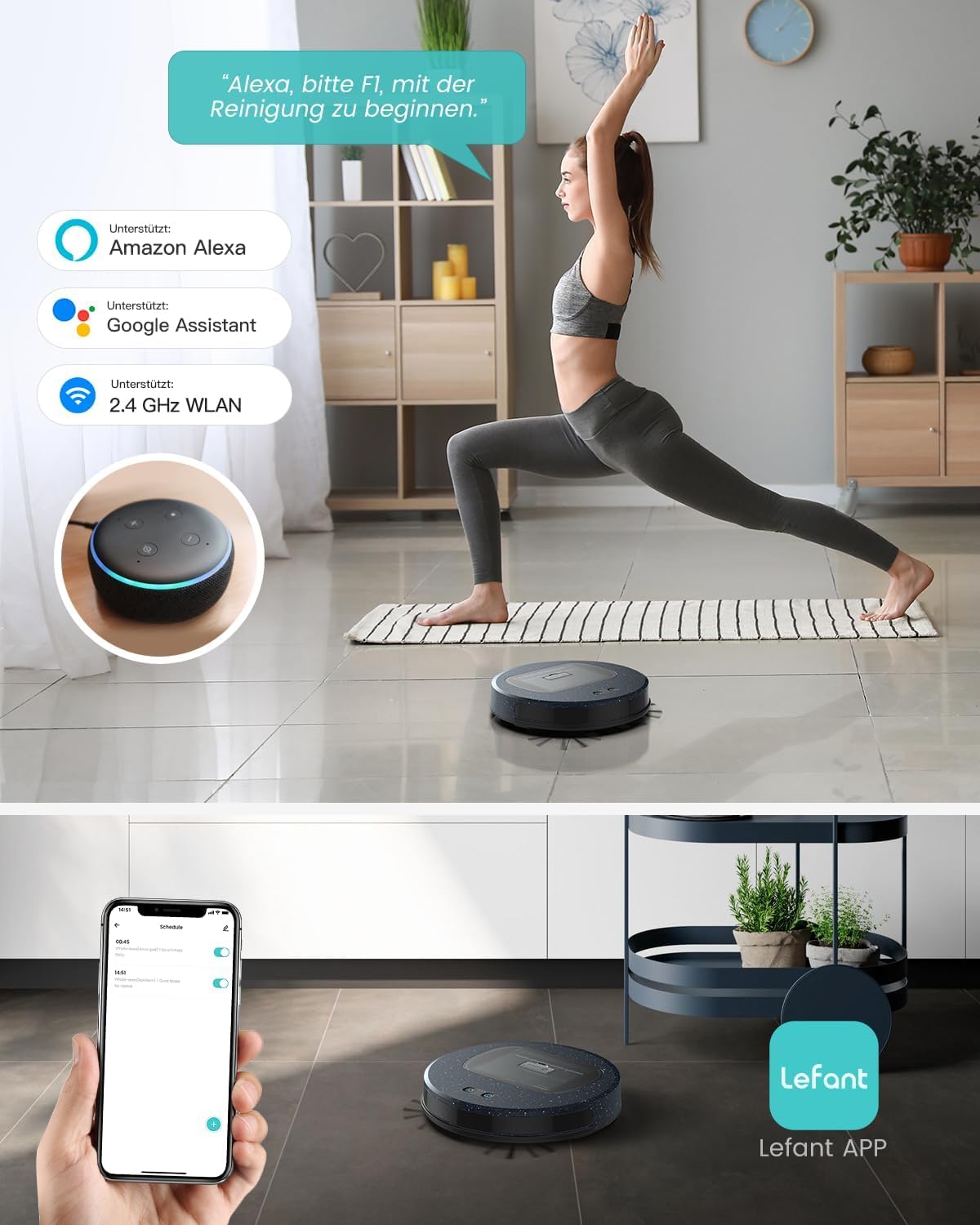 LEFANT F1P Saugroboter mit 5000Pa Saugkraft, DREI Saugleistungsstufen,600mL Staubbehälter, 6,9 cm, 250 Minuten,Roboterstaubsauger ausschließlich für Hartböden und Kurzflorteppich,Tierhaare（blau）