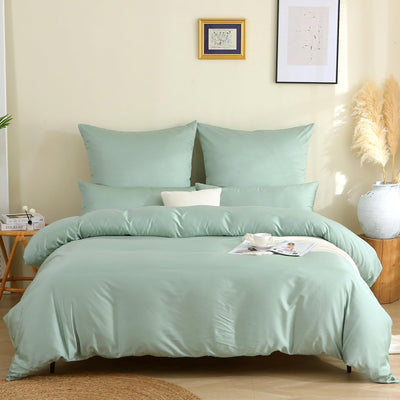 SOULFUL Mako Satin Bettwäsche 135x200, Tencel Baumwolle Bettwäsche-Sets mit Reißverschluss, Oeko-TEX Zertifiziert, Enthält 1 Bettbezug 135x200 und 1 Kissenbezug 80x80, NebelGrün
