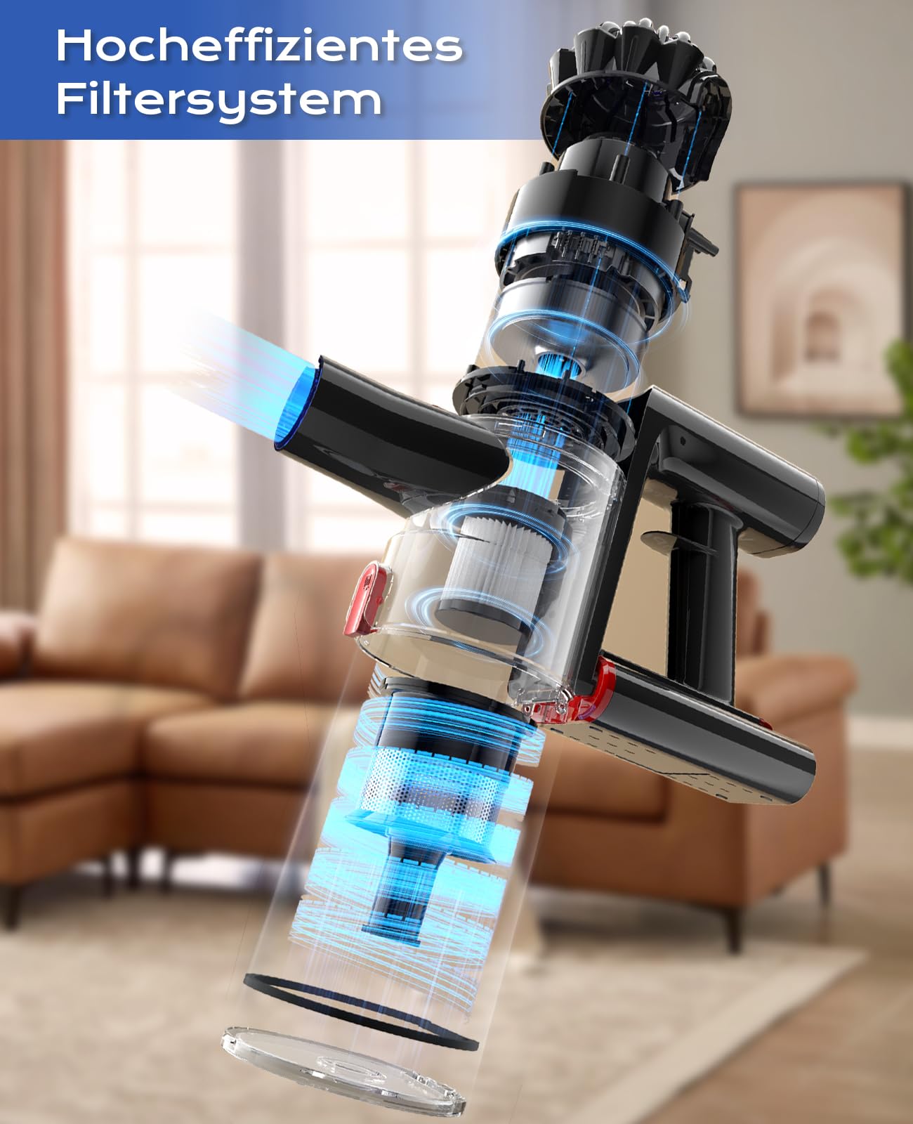 Ivormentico Akku Staubsauger Kabellos 50Mins/40KPA/450W, Akkustaubsauger mit Geen LED, Kabelloser Staubsauger mit Aufgerüstete Bodenbürste, Staubsauger Akku für Tierhaare, Blau