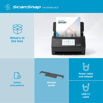 ScanSnap iX2500 Schwarz – Ultraschneller Duplex-Scanner mit 45 S./Min., 100-Blatt-ADF, 600 DPI, 5″ Touchscreen, WLAN/Bluetooth/USB-Konnektivität