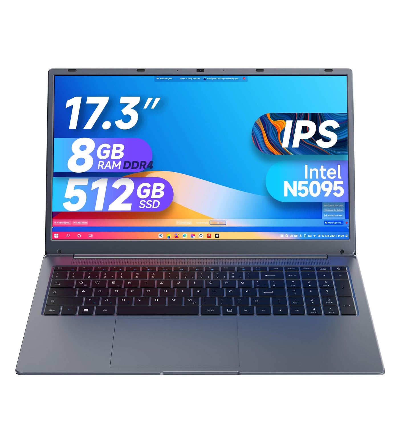 IJKKJI 17 Zoll Laptop, 8 GB RAM 512 GB SSD Laptop mit Celeron Quad Core N5095 (bis zu 2,9 GHz), deutsche Tastatur, IPS FHD-Display, Webcam, Dual-WLAN, Bluetooth 4.2, HDMI, USB 3.0, Typ-C