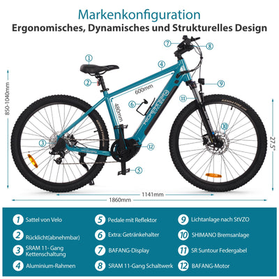 Highphoria Elektrofahrrad Erwachsene 27.5 Zoll, 250W 25 km/h E-Bike mit Batterie, Starker Motor, Kettenschaltung, E-Mountainbike mit Hydraulische Federgabel Pedelec(Schwarz-Grün)