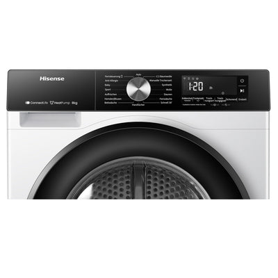 Hisense DH3S802BW3, 8KG, Kondensation mit Wärmepumpe, 16 Programme, ConnectLife, TwinAir, Weiß, Energieeffizienzklasse C