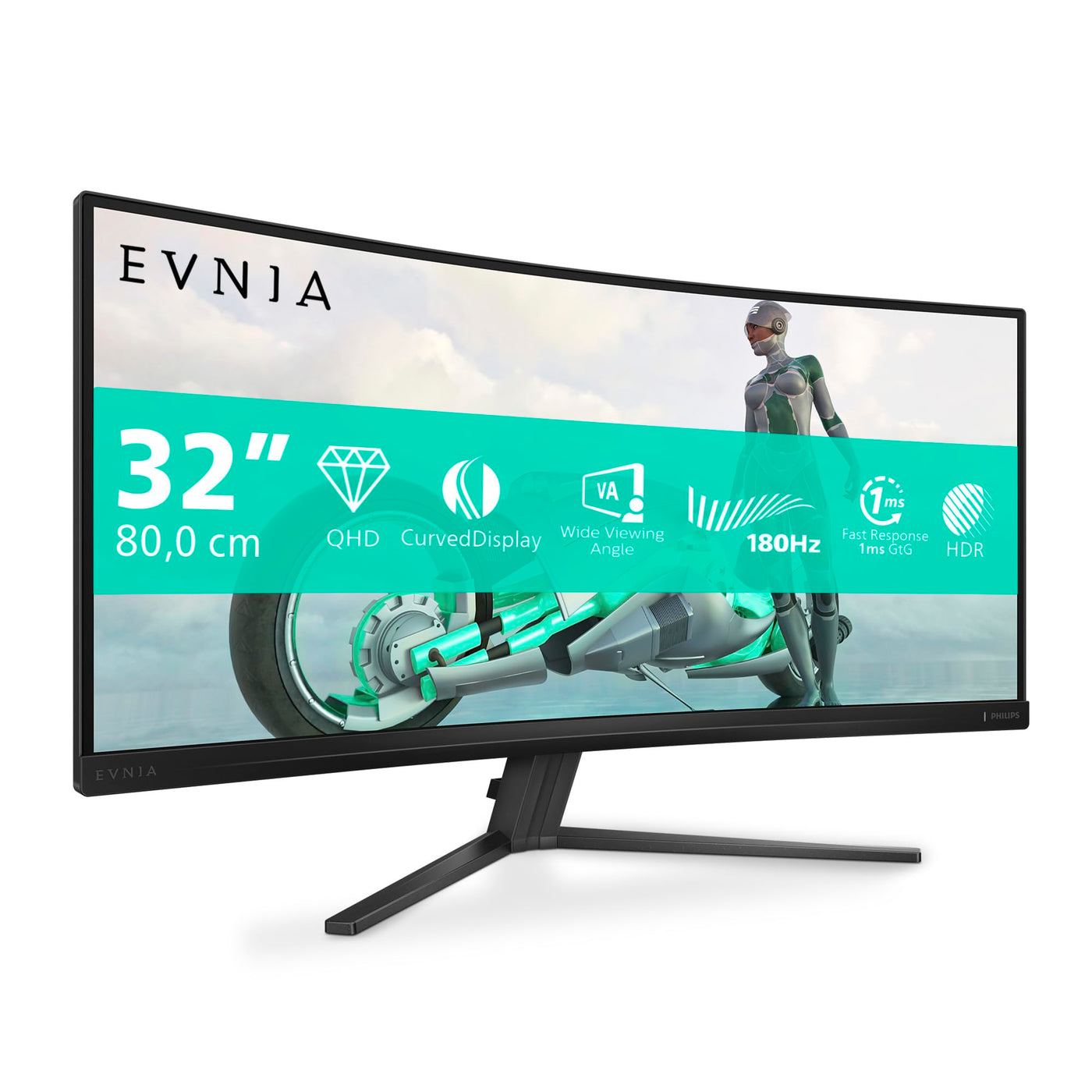 Philips Evnia 34M2C3500L - 32 Zoll WQHD Curved Gaming Monitor, 180 Hz, 0.5 ms, FreeSync Premium, HDR10 (3440x1440, 2X HDMI, DisplayPort) dunkel grau