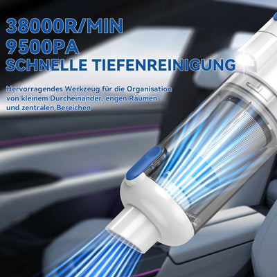 SIMWAL Auto Handstaubsauger Akku Kabellos - 9500PA stark tragbar Mini Staubsauger - 30Min Laufzeit USB aufladbar Autostaubsauger mit Waschbar HEPA Filter LED Beleuchtung für Haus, Küche, Büro