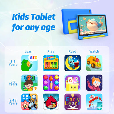 Cheerjoy Kinder Tablet 10 Zoll Android 14 Tablet für Kinder im Alter von 3-12 Jahren, Octa-Core, 8+64GB(TF 1TB), Kindersicherung, vorinstalliertes KIDOZ, 5G WiFi Tablet PC mit stoßfester Hülle-Blau
