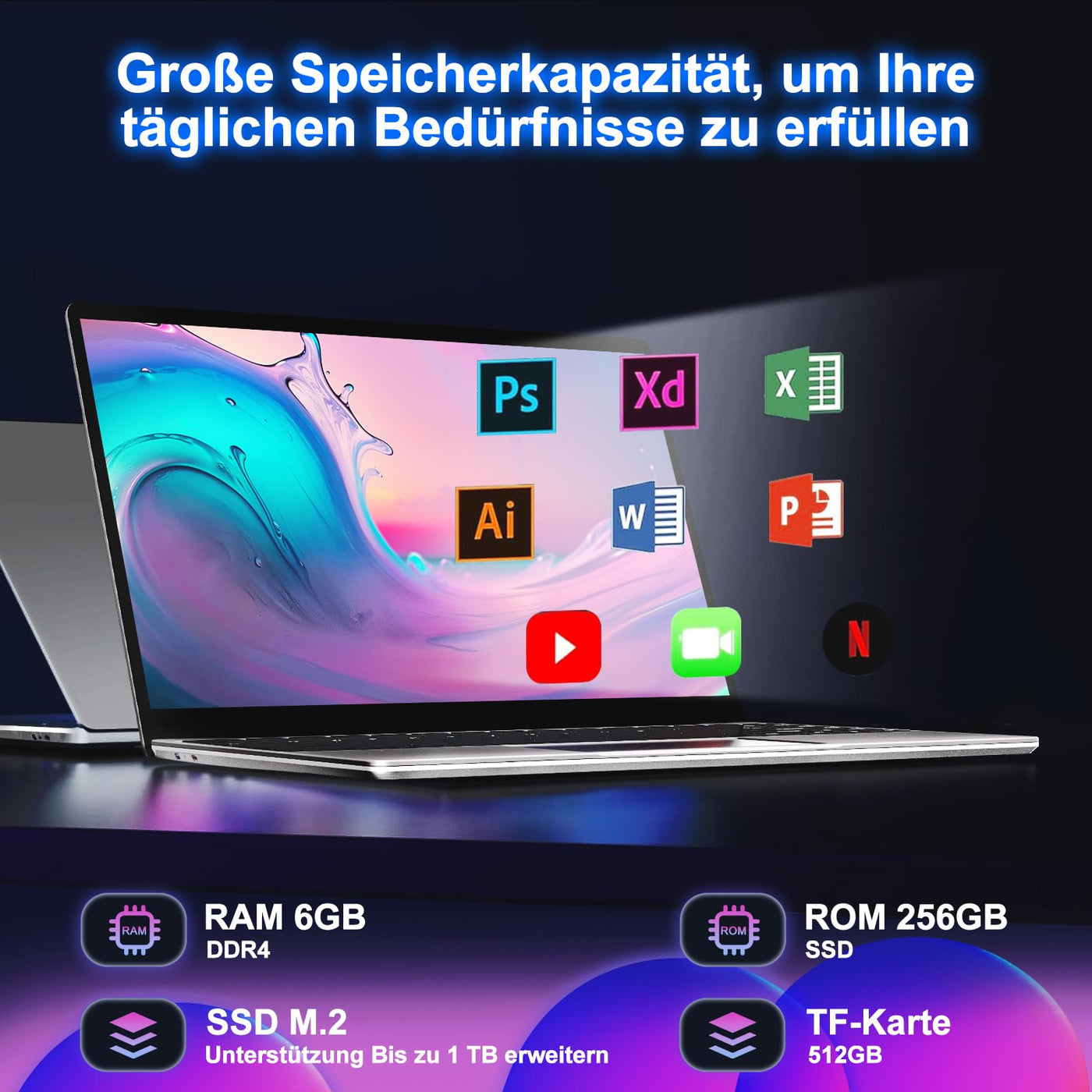 NOTODD 2025 Laptop 14 Zoll Win 11 Pro 6GB RAM 256GB SSD Unterstützung 1TB (TF 1TB) Notebook Celeron N4020 (bis2.8GHz) 5000mAh 1920x1080p WiFi Deutscher Tastaturschutz und kabellose Maus-Grey