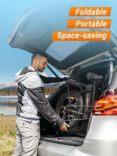 MilePort 1 Elektrofahrrad Für Erwachsene, 250W Klappbares Elektrofahrrad Mit 36V 13AH Abnehmbarem Akku, Geschwindigkeit 25KM/H und Reichweite 100KM, 20„ * 3.0“ Fetter Reifen (Urban, Schwarz)