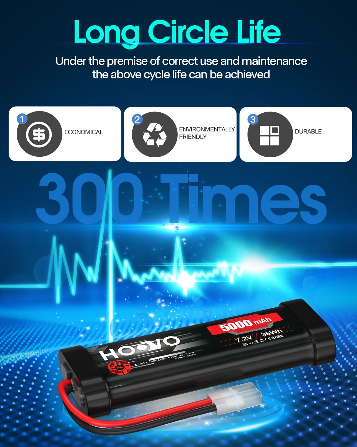 HOOVO 7,2 V NiMH Akku 5000mAh 6 Zellen RC Battery/Batterie für RC Car Autos Flugzeug Hubschrauber Boot Buggy Modellbau Spielzeug (2 Packungen