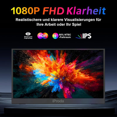 Portable Monitor, 15.6 Inch Mobiler Monitor, FHD 1080P Tragbarer Monitor mit Lautsprecher, Portabler PC Monitor Laptop Bildschirm Erweiterung USB C Zweiter Bildschirm für Laptop Gaming Switch/Xbox