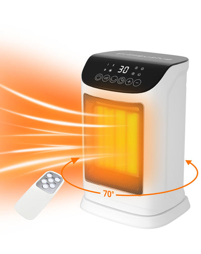 Primevolve Heizlüfter Energiesparender-1800W PTC Keramik Heizlüfter mit Oszillation, 12 Stunden-Timer, Fernbedienung, 4 Heizmodi, Thermostat - Leises