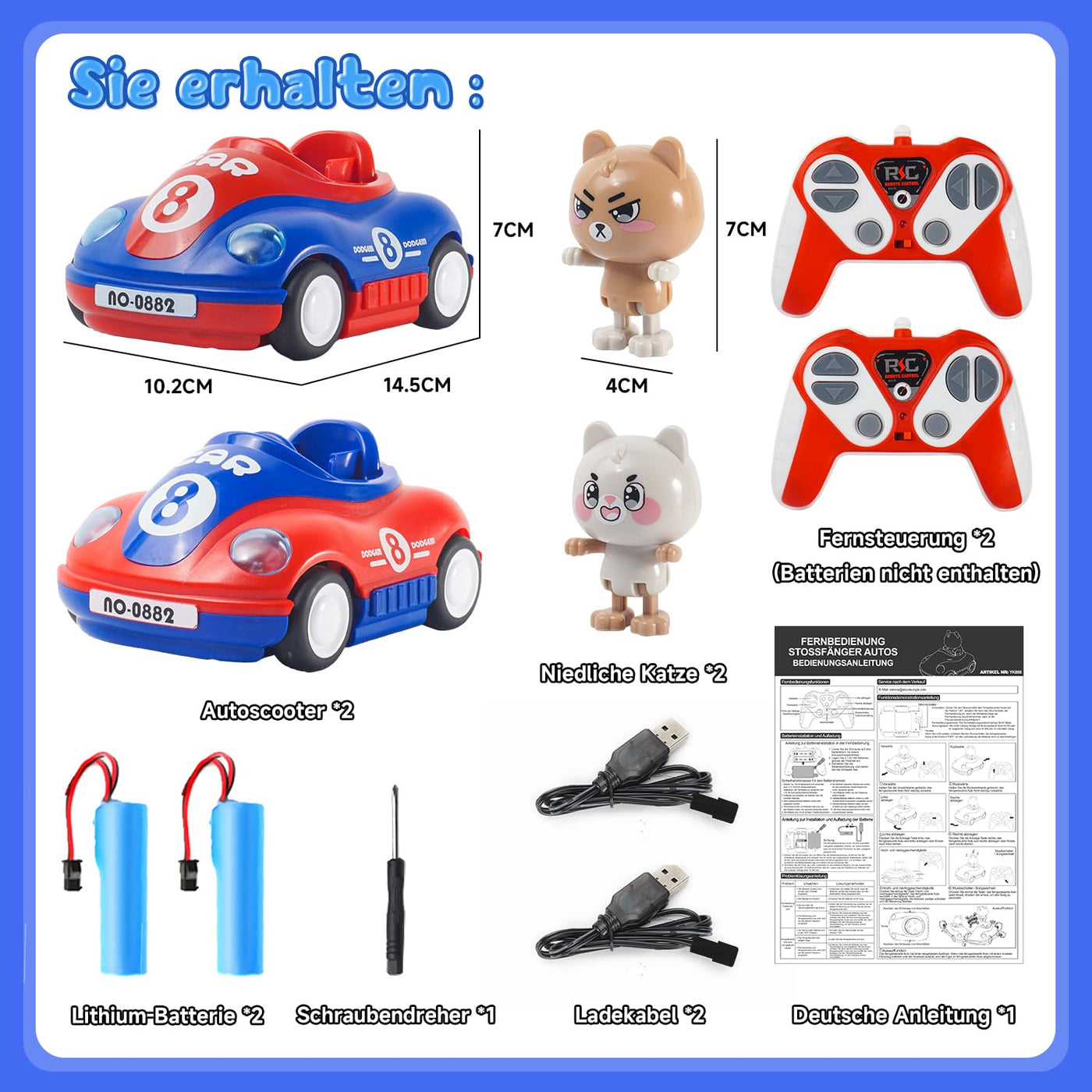 Ferngesteuertes Auto ab 2 Jahre, 2PCS RC Bumper Cars mit Musik und Licht, 2.4GHz Autoscooter Ferngesteuert Kinder mit 2 Akku 50 Minuten, Auto Spielzeug ab 2 Jahre, Geschenke 2 3 4 Jahre Junge Mädchen