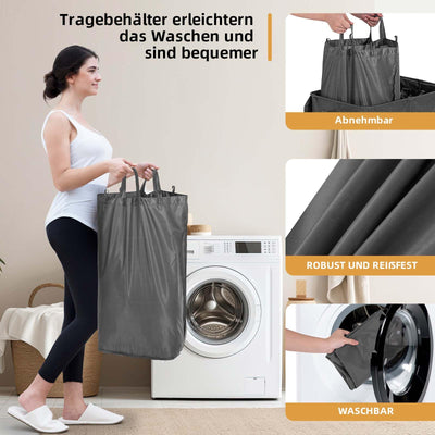Wäschekorb Mit Deckel, 160L Extra Große Wäschekorb 3 Fächer Schmutzige Kleidung Hampers Für Wäsche Geteilt Wäschekorb Veranstalter Für Schlafzimmer, Dunkelgrau