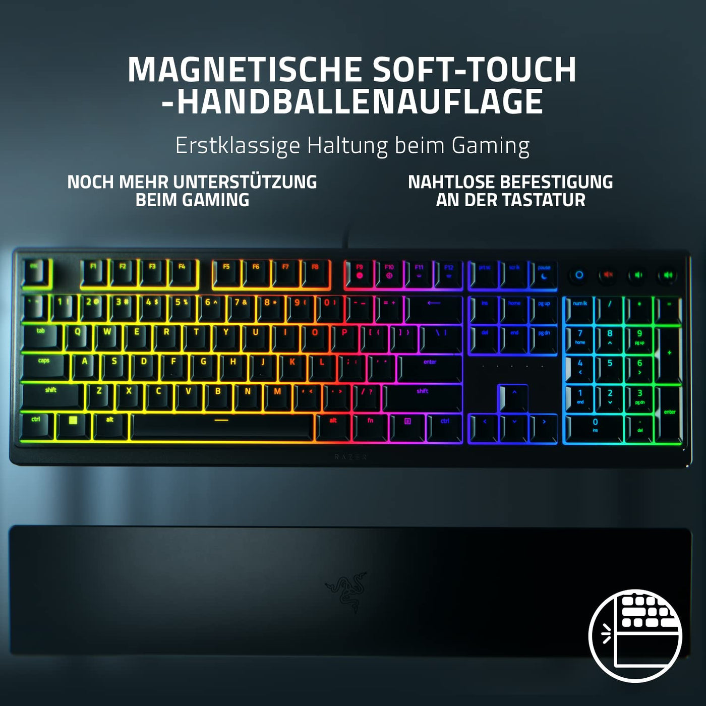 Razer Ornata V3 - Flache Mecha-Membran-Gaming Tastatur (Hybrid Mecha-Membran-Switches, Magnetische Soft-Touch-Handballenauflage) QWERTZ DE-Layout | Schwarz