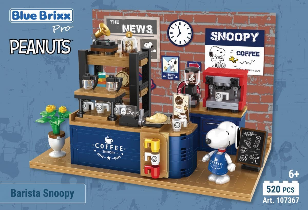 BlueBrixx Pro 107367 – Barista Snoopy aus Klemmbausteinen mit 520 Bauelementen