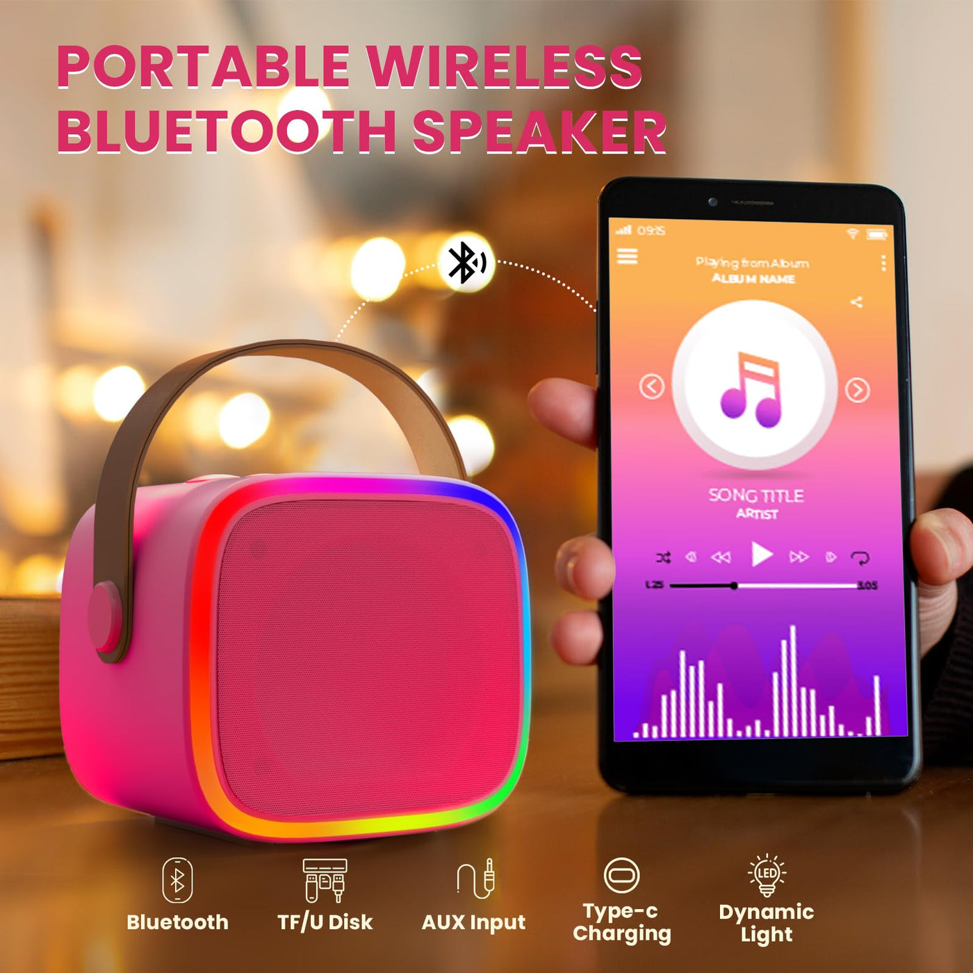 BONAOK Mikrofon Karaoke Maschine, Bluetooth Karaokemaschinen für Kinder Erwachsene, Tragbarer Karaoke-Player Mikrofon zum Aufladen, Kinder Elektronisches Spielzeug (Rosenrot)