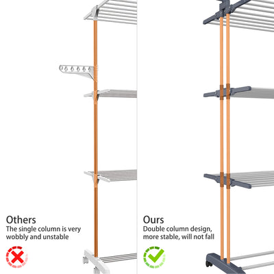 HOMIDEC Wäscheständer Wäschetrockner Turm mit Rollen, Platzsparender - mit 6 Klappbare Flügel und 2 Drehbar Seitenflügel, Edelstahl Standtrockner Wäscheturm für Innen und Außen, Grau