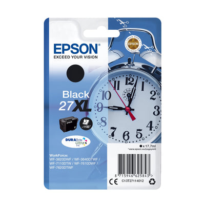 Epson Original 27 Tinte Wecker (WF-3620DWF, WF-3640DTWF, WF-7110DTW, WF-7210DTW, WF-7610DWF, WF-7620DTWF, WF-7710DWF, WF-7715DWF, WF-7720DTWF), schwarz, XL