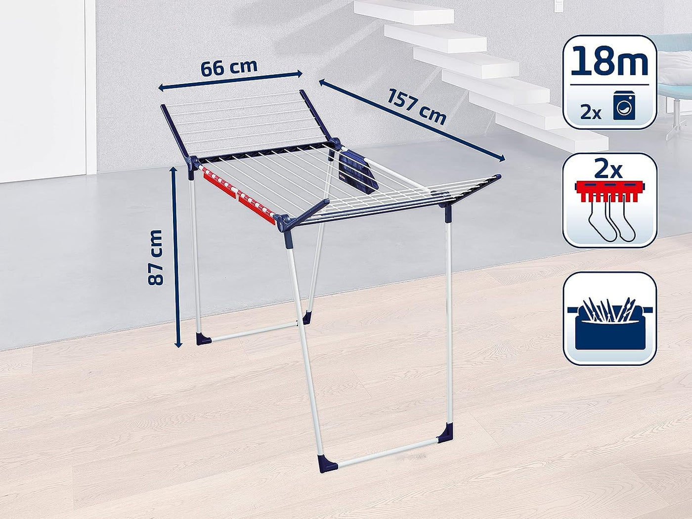 Leifheit Standtrockner Pegasus 180 Solid Plus mit stabilem Stand, Wäscheständer für lange Wäsche, Flügelwäschetrockner für platzsparende Aufbewahrung