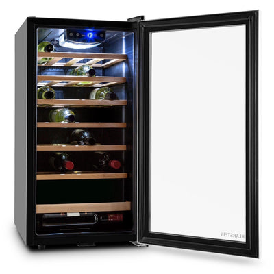 Klarstein Vivo Wine 26 Wine Cellar - Beverage cooler, 26 bottles, 88 L, LED, temperature control, Interchangeable hinge, Door on both sides, stainless steel, Silver