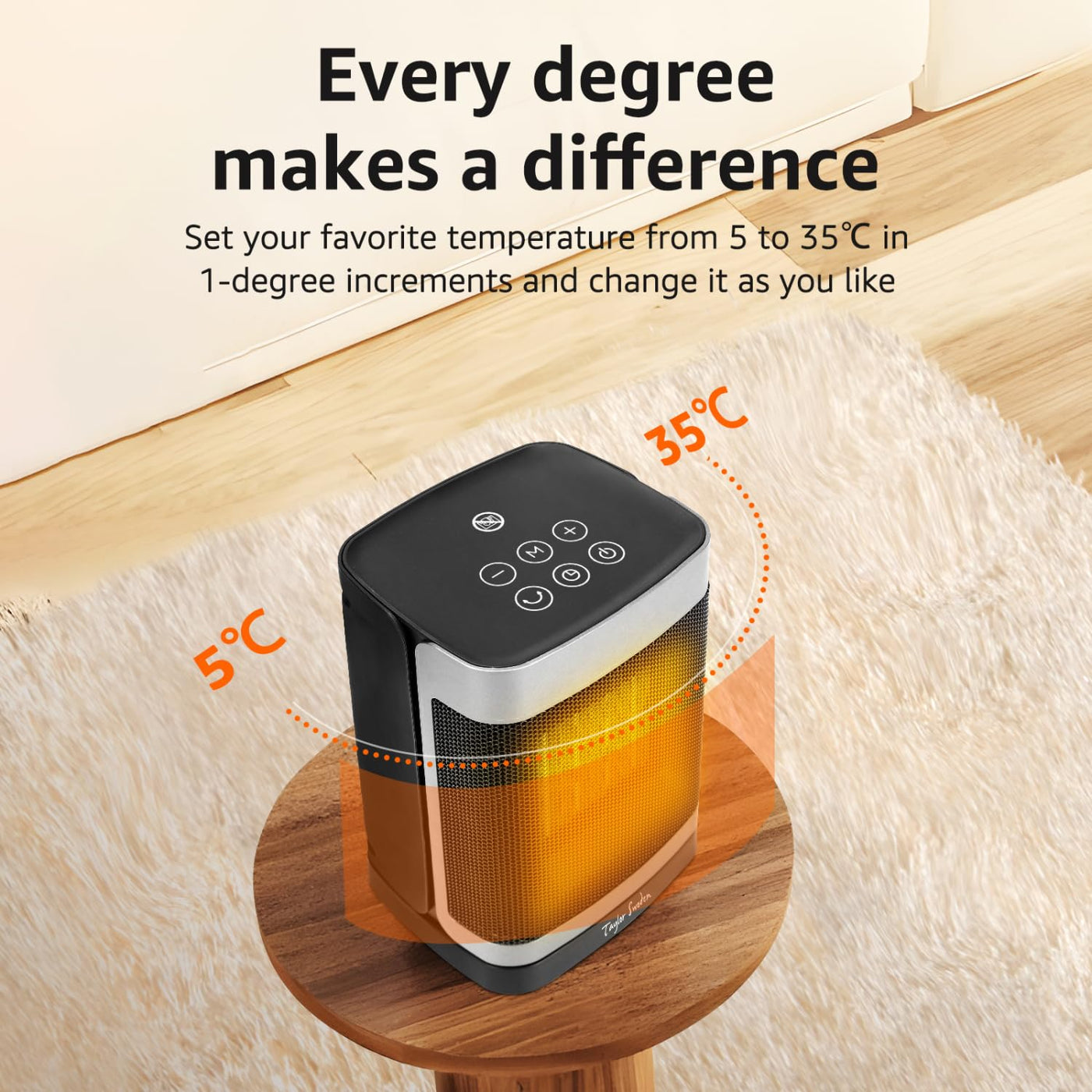 Taylor Swoden Heizlüfter Energiesparend Thermostat, 1500W PTC Keramik Heizlüfter, Klein Heizung Elektrisch mit Fernbedienung, Leise, 24-Std-Timer, 70°Oszillierend, 4 Modi Heizstrahler