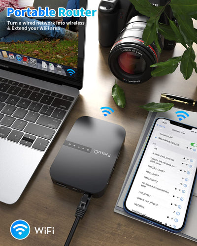 NEWQ Filehub AC750 Reise Router: Tragbarer Festplatten SD Kartenleser für Reisen | Drahtloser Zugriff auf externe Festplatte & USB-Speichergerät zum Sichern von Fotos & Dateien von Mobiltelefon Laptop