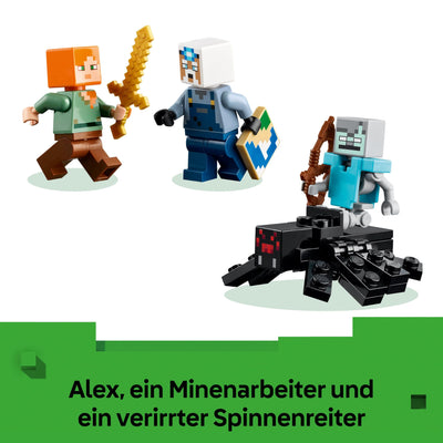 LEGO Minecraft Die Spitzhackenmine - Interaktives Spielzeug für Kinder - Alex, Minenarbeiter und Stray Spinnenreiter Figuren - Sammelbares Gamer Geschenk für Jungen & Mädchen ab 8 Jahren - 21277
