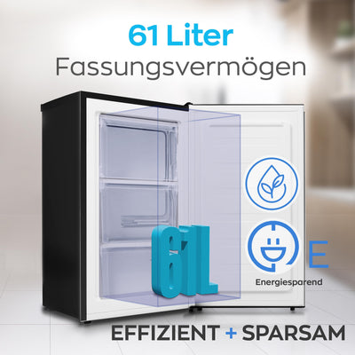 Heinrich´s Gefrierschrank 61Liter -18°C Freezer 3x Gefrierschublade, 7 Stufen Temperaturregler,Airflow, wechselbarer Türanschlag, schwarz