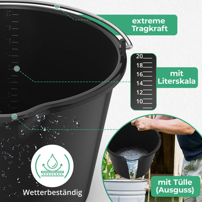 2X Oramics 20L Eimer mit Ausguss Tülle – Baueimer Kübel für Zement und Mörtel – Stabiler Wassereimer mit Skala für Haushalt, Garten, Baustellen und Landwirtschaft (2X 20 Liter Mörteleimer)
