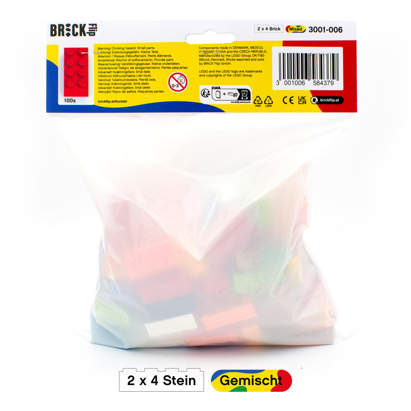 Lego Steine 2x4 Bunt, 100 Stück - Einzelne Lego Basis Bausteine Bunt Gemischt, Grundbausteine für Legoplatte und Bausteine Classic Box, Legosteine Classic ab 4 Jahre | Basic Bricks (3001)