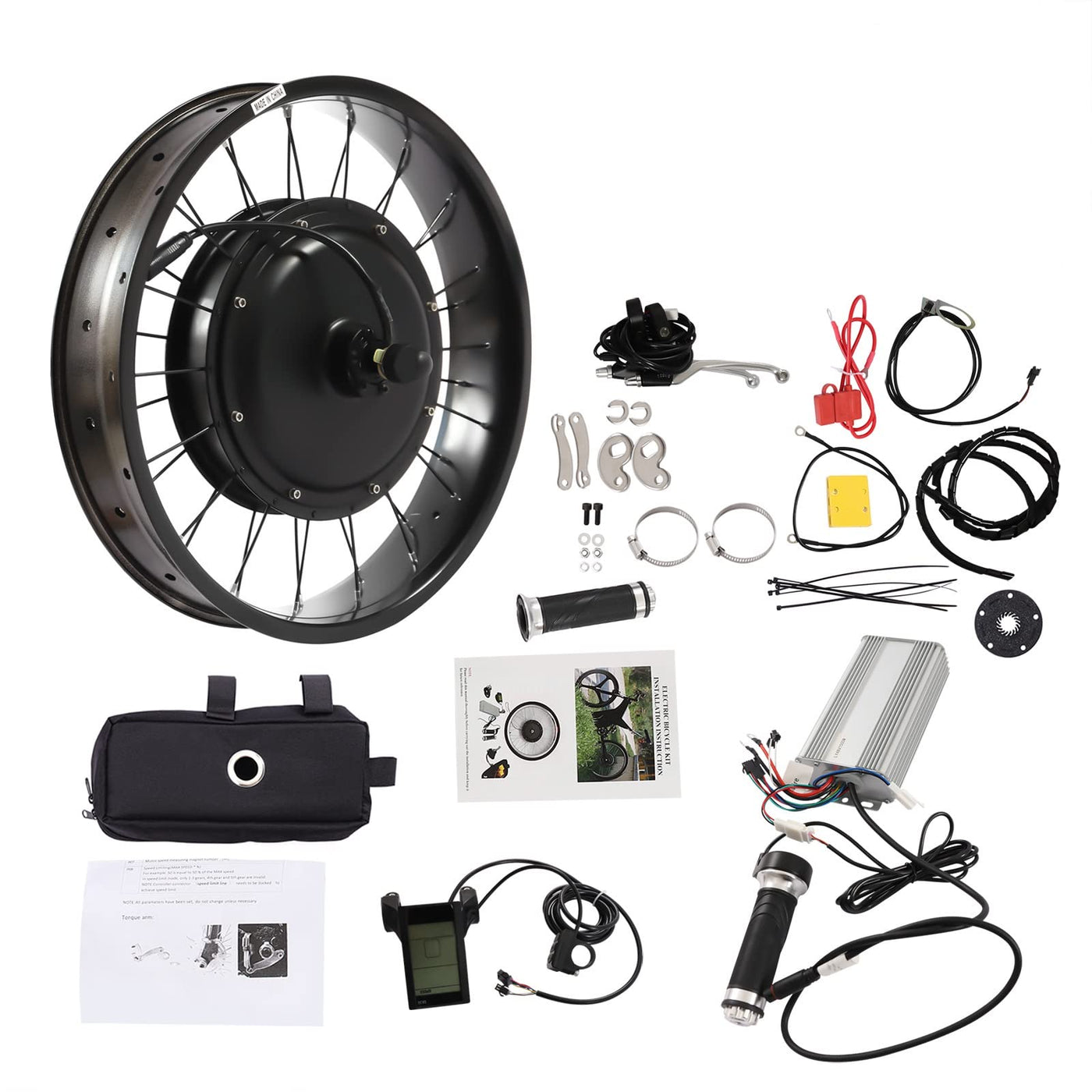 Esyogen Schnee Fahrrad Umbausatz 48V 1500W elektrisches Ebike Umbau Kit 20 Zoll Rad hintere Drehnabenmotor, mit LCD-Anzeige, 5-Gang Schwungrad und Controller Tasche Umbausatz