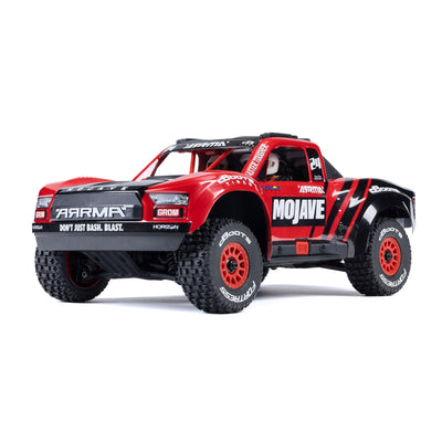 ARRMA Mojave Grom Ferngesteuertes Auto, RC Auto 1/18, Brushless Motor über 30 km/h, inkl. Akku und Zubehör, Rot-Schwarz, ARA2104T1