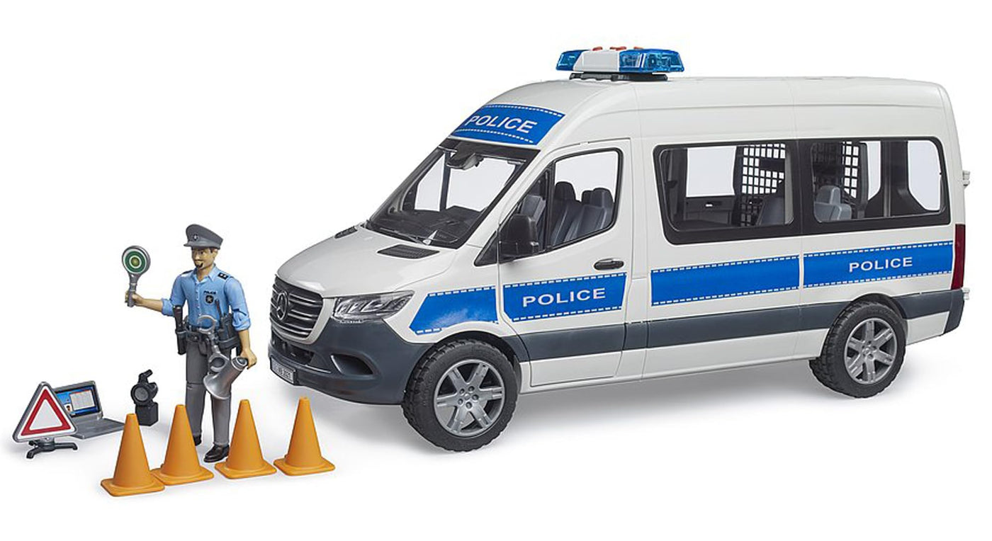 bruder 02683 - MB Sprinter Polizei Einsatzfahrzeug mit Light & Sound Modul, bworld Polizist - 1:16, Fahrzeug, Polizeiauto, Streifenwagen, Spielzeug ab 4 Jahre