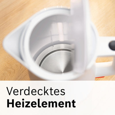 Bosch kabelloser Wasserkocher MyMoment TWK3M121, Abschaltautomatik, Überhitzungsschutz, Tassenanzeige, beidseitige Wasserstandsanzeige, entnehmbarer Kalkfilter, 1,7 L, 2400 W, Weiß matt