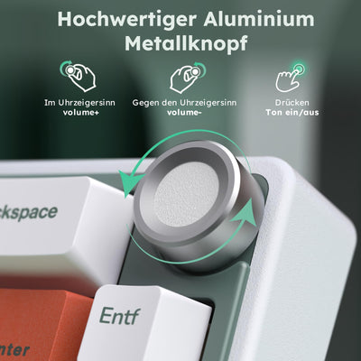 RK ROYAL KLUDGE R65 Gaming Tastatur 60 Prozent mit Knopf, Gasket Mechanische Tastatur Kabellos Bluetooth/2.4G/USB-C RGB PBT Tastenkappen QWERTZ QMK/VIA, Hot Swap Linearer Creamy Switches