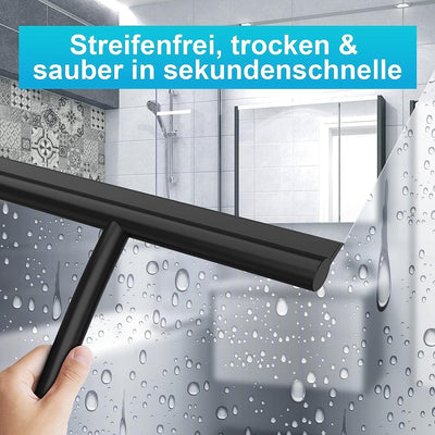 ACMETOP Duschabzieher Schwarz, Abzieher Dusche mit Halter ohne Bohren, Duschabzieher Silikon 23,5 cm, Fensterabzieher für Dusche, Badezimmer, Spiegel, Glas-Reinigung, Streifenfreie