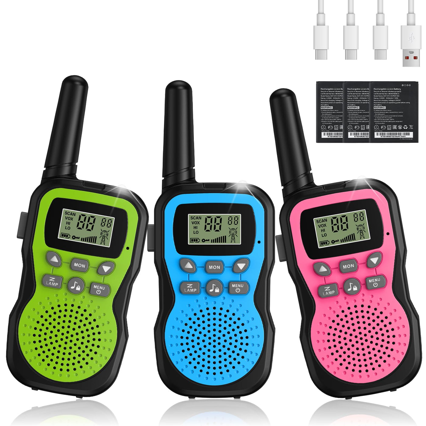Walkie Talkie Kinder 3er Set, Apkezel Walky Talky mit 1000mAh Aufladbar Akku, Große Reichweite 3km Walki Talki Funkgeräte Set mit VOX Taschenlampe für Freien, Camping, Wandern