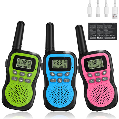Walkie Talkie Kinder 3er Set, Apkezel Walky Talky mit 1000mAh Aufladbar Akku, Große Reichweite 3km Walki Talki Funkgeräte Set mit VOX Taschenlampe für Freien, Camping, Wandern