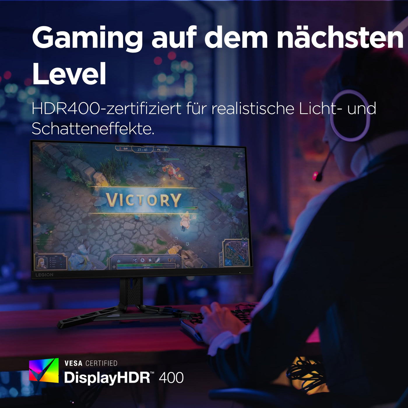 Lenovo Legion R27qe | 27" QHD Gaming Monitor | 2560x1440 | 180Hz | 450 nits | 0,5ms Reaktionszeit | HDMI | DisplayPort | AMD FreeSync | schwarz
