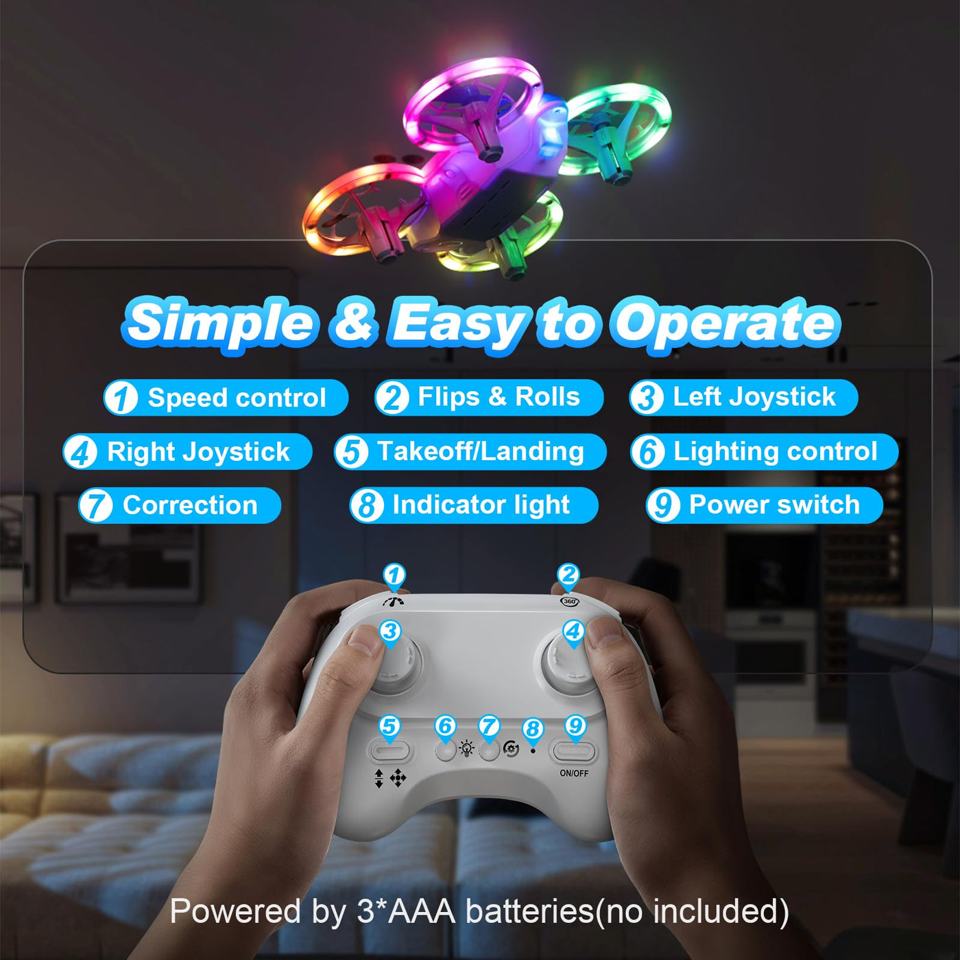 Mini Drohne für Kinder Anfänger, RC Flugzeug Spielzeug Drone mit kühlen LED Lichter, Quadrocopter mit 3D Flips & 3 Akkus, 30 Min Flugzeit, Lustige Geschenk für Jungen und Mädchen