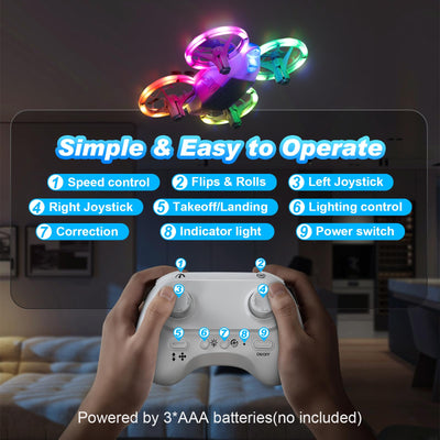 Mini Drohne für Kinder Anfänger, RC Flugzeug Spielzeug Drone mit kühlen LED Lichter, Quadrocopter mit 3D Flips & 3 Akkus, 30 Min Flugzeit, Lustige Geschenk für Jungen und Mädchen