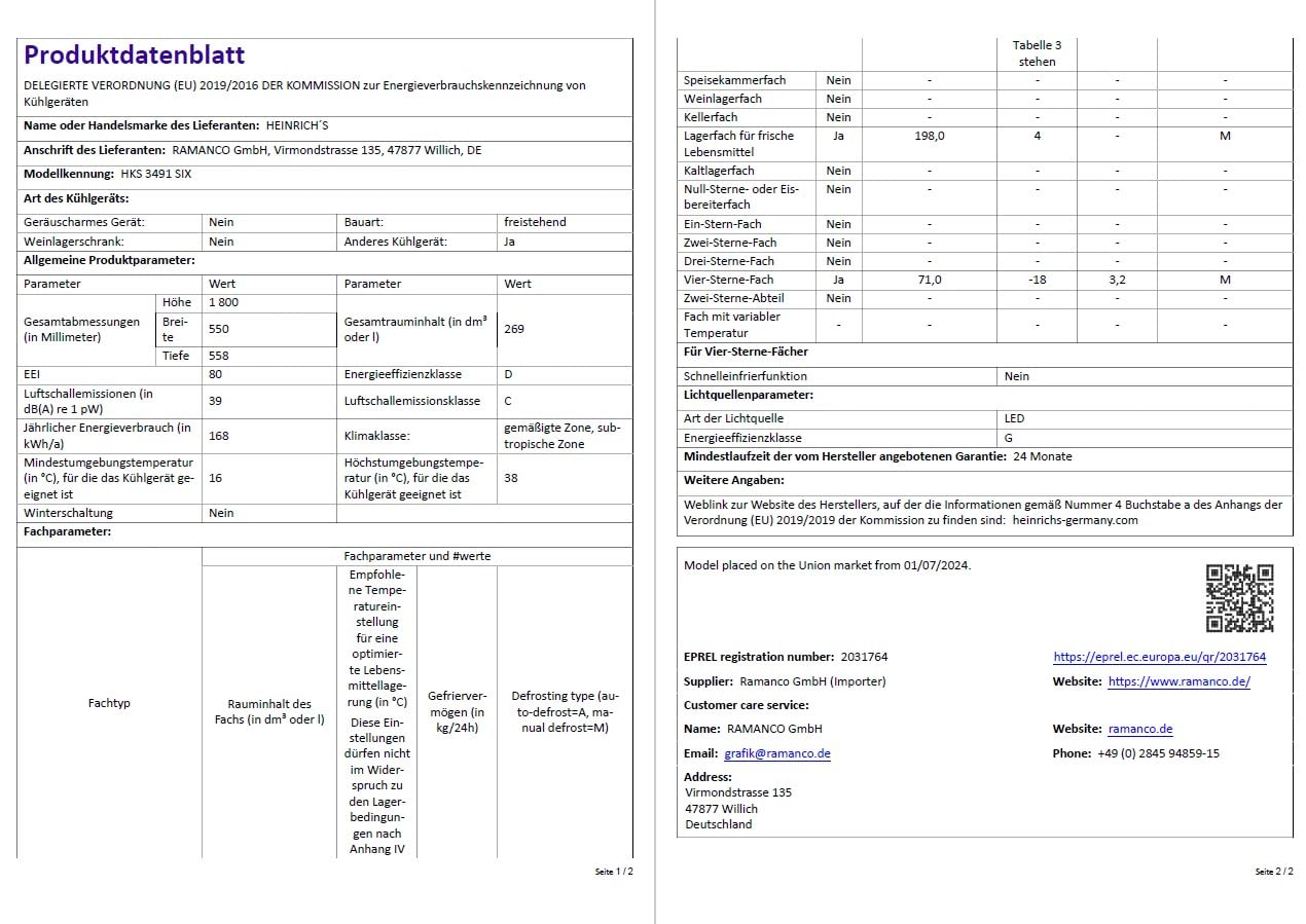 Heinrich´s Kühlgefrierkombination 269 Liter, Kühlvolumen 198L, Gefrierfach 71L,LED Beleuchtung,Kühlschrank Türanschlag wechselbar, leise 39dB,große Tiefkühlboxen, 7 Temperaturstufen, (schwarz-inox)