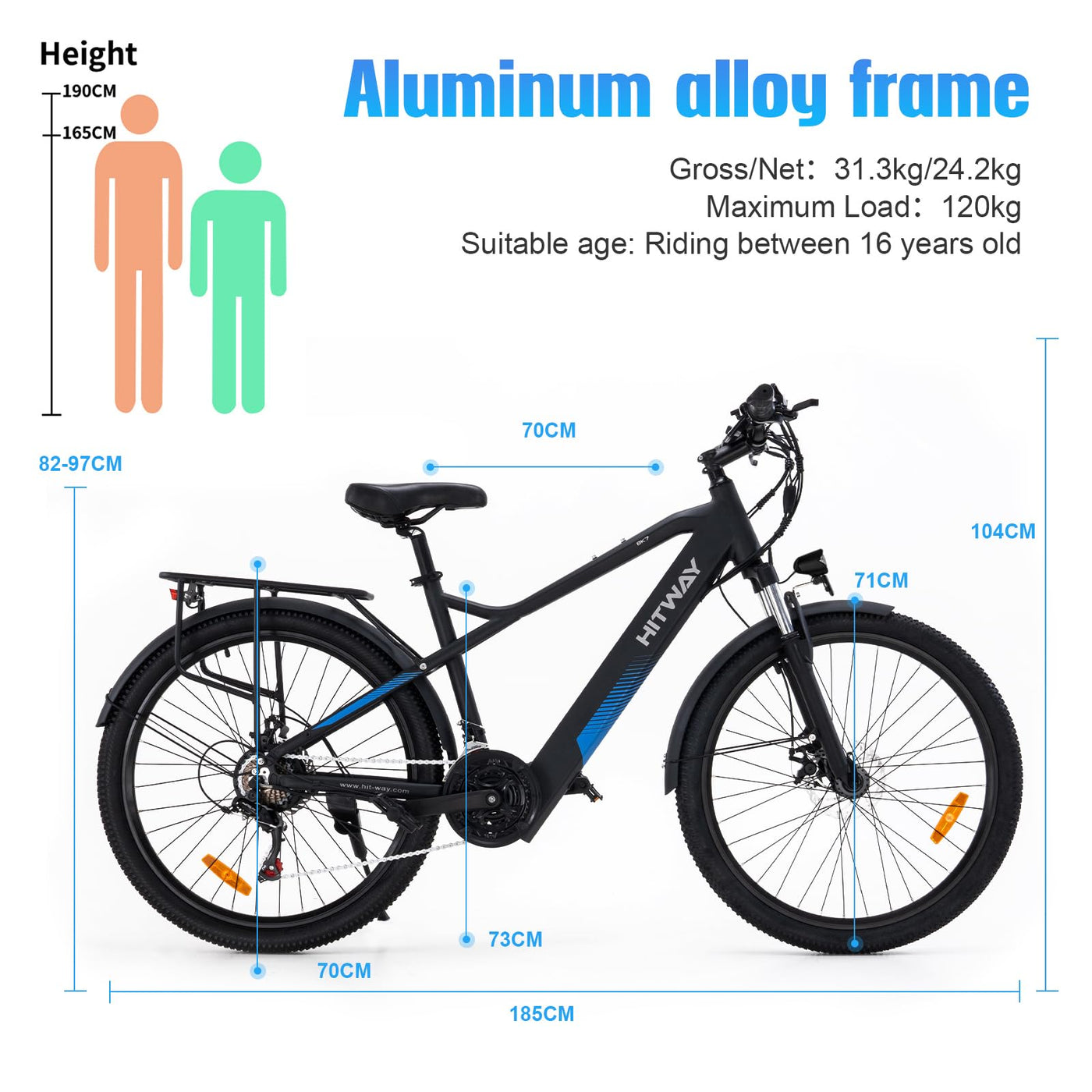 HITWAY E Bike E-Mountainbike 26 Zoll Pedelec Cityräder Elektrofahrrad,250W Motor,36V/12Ah Akku ebike,7/21 Gängen,bis 35-90km