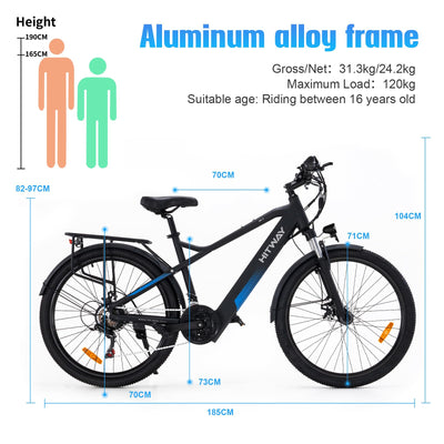 HITWAY E Bike E-Mountainbike 26 Zoll Pedelec Cityräder Elektrofahrrad,250W Motor,36V/12Ah Akku ebike,7/21 Gängen,bis 35-90km