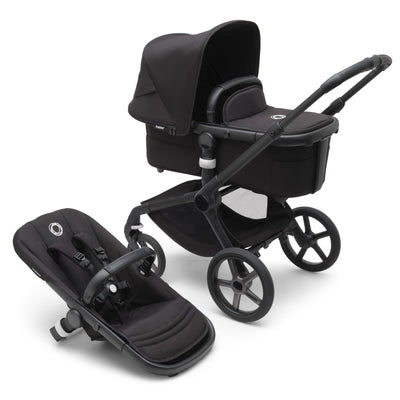 Bugaboo Fox 5, 2-in-1 Kinderwagen für jedes Gelände, mit Liegewanne und ausziehbarem Kleinkindsitz, einfach zu manövrieren und Ein-Hand Faltung, Fahrgestell, Liegewanne und Sonnendach in Schwarz