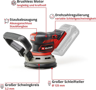 Einhell Professional Akku-Exzenterschleifer TP-RS 18/32 Li BL-Solo Power X-Change (18 V, Brushless, 3,2 mm Schwingkreis, 125 mm Schleifteller, inkl. Schleifpapier, ohne Akku)