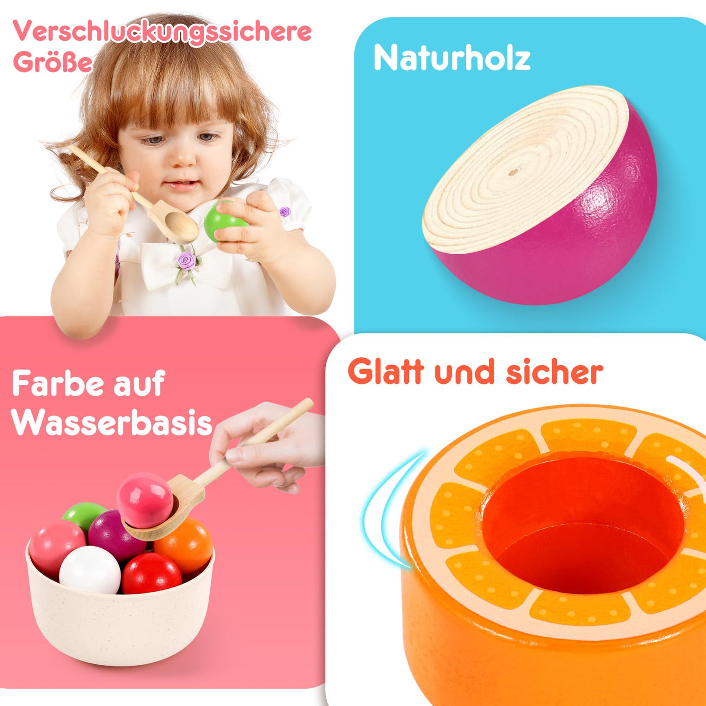 Montessori Spielzeug ab 1 2 3 Jahr, Baby Motorikspielzeug Obst Holzspielzeug für Farbsortierung und Zählen, Geschenk für Mädchen Jungen 1 2 3 Jahre