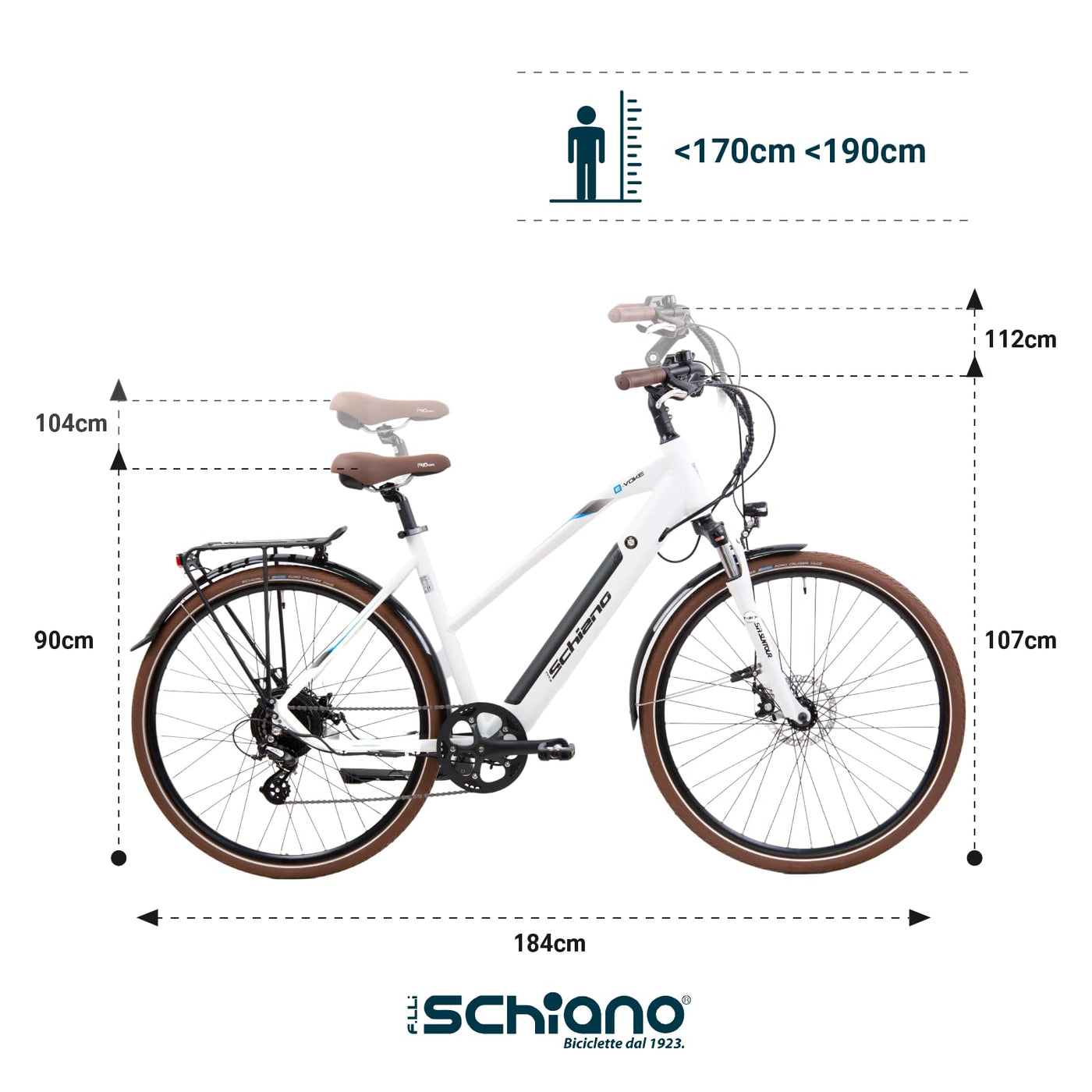 F.lli Schiano E-Voke, E Bike Trekking 28 Zoll, 36V 11.6Ah Abnehmbarer Akku, Motor 250W 50Nm, Trekking EBike für Herren/Damen, Weiss