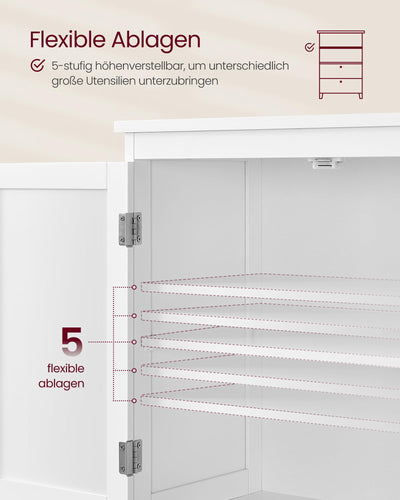VASAGLE Badezimmerschrank, Badschrank, Küchenschrank, Aufbewahrungsschrank mit 2 Türen und 2 Schubladen, verstellbare Ablage, 30 x 60 x 110 cm, klassikweiß BBC551P31