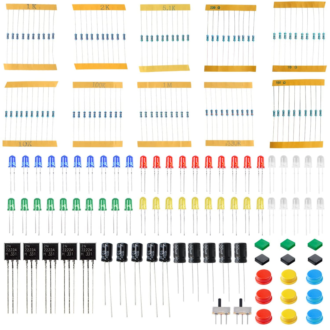 Miuzei Basic Starter Kit für Arduino Projekte mit Steckboard, Power Supply Modul, Jumperkabel, Resistors, LED, Elektronik Steckbrett Breadboard Set, Kompatibel mit Raspberry Pi